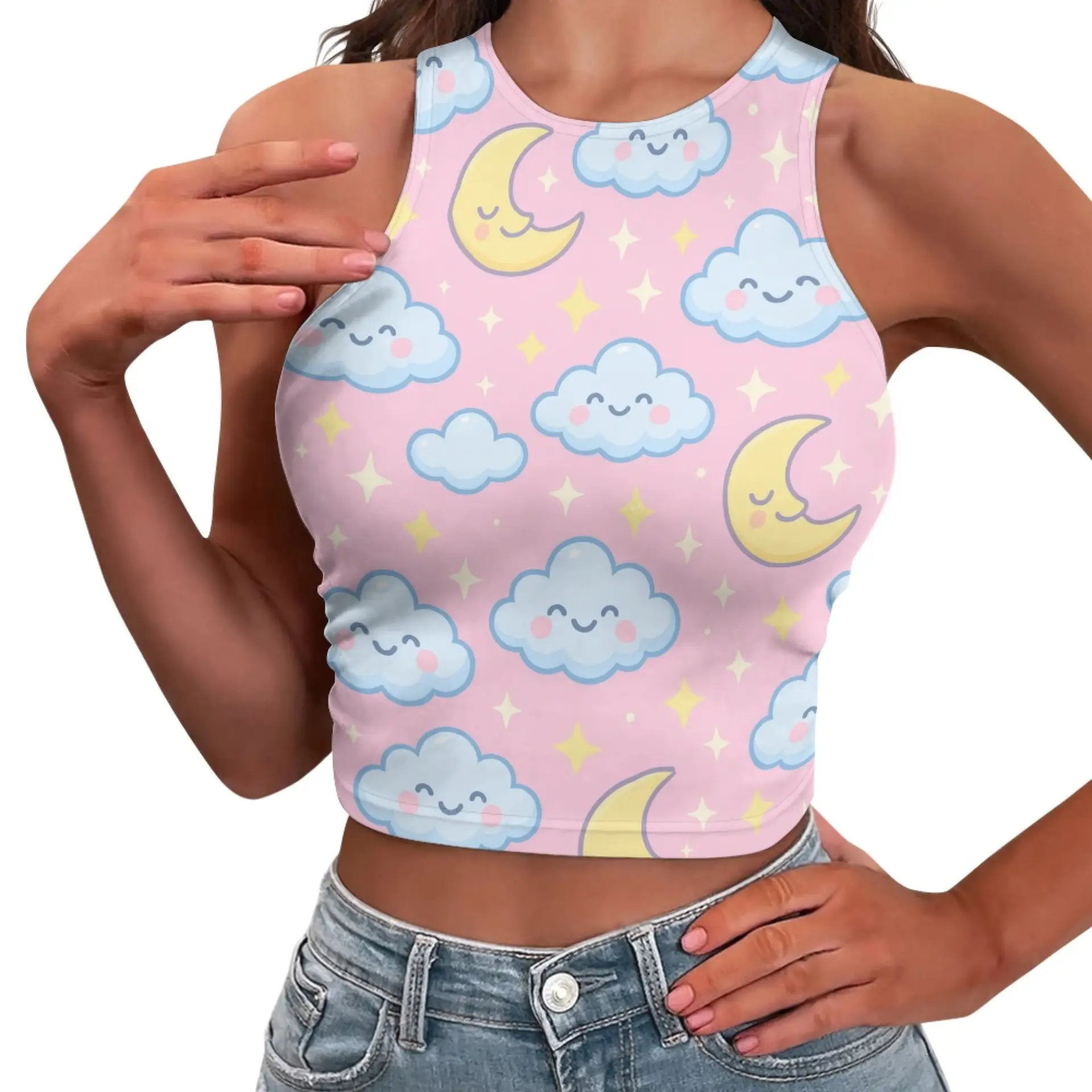 Kawaii Clouds & Stars Tight Tank Top - Image 3