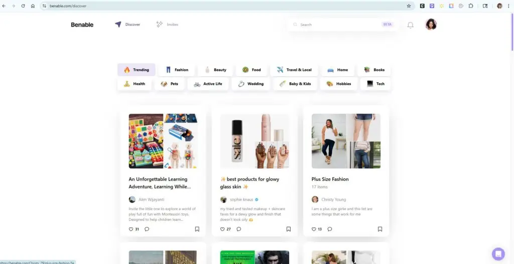 Benable Review – Community curated lists feed